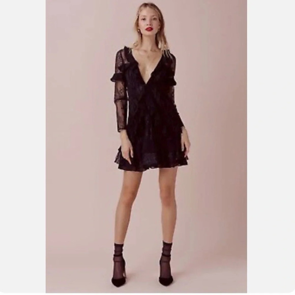 FOR LOVE & LEMONS Deconstructed Black Daphne Lace Mini Dress Size S Retail $320 - Picture 1 of 12
